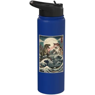 Katze gegen Monster Trex Japanisch-Japanisches Ukiyo-e Art Stainless Steel Insulated Water Bottle