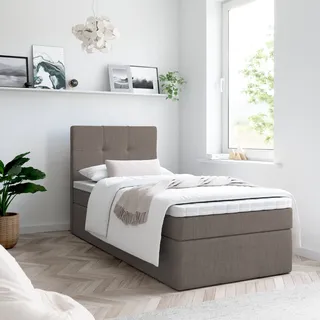 Bett, Boxspringbett MERA MINI mit Bettkästen, Doppelbett, Stauraum, Schlafzimmer, Polsterbett, Bettgestell (90x200, Braun - Aura 04, mit Topper VISCO) - Braun