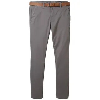 Tom Tailor DENIM Herren Chino Hose mit Gürtel, grau, Uni, Gr. 28/32