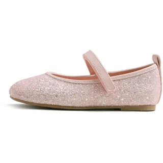 Feversole Girls Cute Dress, Mädchen süßes Kleid Mary Jane Schuhe weiche Party Urlaub Ballerinas Baby Rosa Glitzer Größe 32 EU