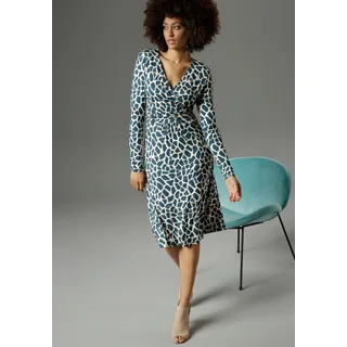 Aniston SELECTED Jerseykleid mit farbigem animal-print, beige, blau, gemustert