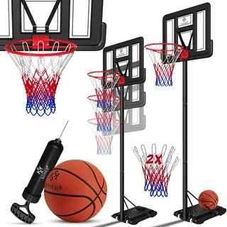 KESSER® Basketballkorb Premium mit Ständer Rollen Inkl. Basketball + Pumpe verstellbare Korbhöhe 230 bis 305 cm höhenverstellbar Korbanlage Outdoor komplett Basketballanlage, Schwarz - Schwarz