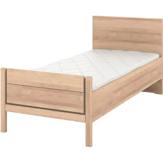 Musterring Holzbett Sorrent, Bettgestell, Bettrahmen, teilmassiv Eiche (MADE IN GERMANY), Eiche teilmassiv, Liegehöhenverstellung, Stollenfußteil braun 90 cm x 200 cm
