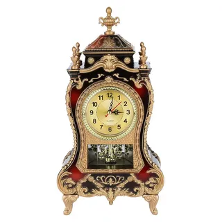 Tischuhr aus Kunststoff im Vintage-Stil, antikes Zuhause, Hotel, dekorative Schreibtischwecker (braunrot)