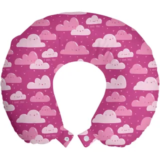 ABAKUHAUS Ich liebe dich Reisekissen Nackenstütze, lustige Wolken, Schaumstoff Reiseartikel für Flugzeug und Auto, 30x30 cm, Magenta Pale Pink