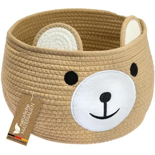 HMF Aufbewahrungskorb mit versteckten Griffen, Korb für Kinderzimmer aus Baumwolle | Bär | 30 x 24 cm | Honig