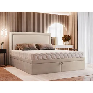 VALLH Polsterbett Bett 200x220 mit bettkasten Beige Samt - Kontinentalbett mit lattenrost (Hanna Piano 03) - Beige