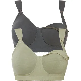 Still-BH BONPRIX "Still BH ohne Bügel mit Baumwolle (2er Pack)", Damen, Gr. 100, Cup G, grün (graugrün, anthrazit), Obermaterial: 90% Baumwolle, 10% Elasthan. Futter: 90% Baumwolle, 10% Elasthan, BHs Still-BH, für den Alltag, mit Klickverschluss am Cup, nahtlos vorgeformte Cups