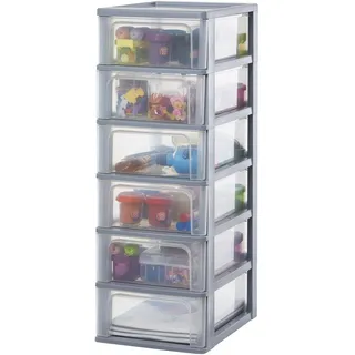 Iris Ohyama, Kunststoff Schubladenbox mit 6 flachen Schubladen, Grau, Easy-Pull-System, A4, A5 & A6 Format, Schreibtisch Organizer für Büro, Schule, Schreibwaren, BPA-frei, Schubladenschrank,