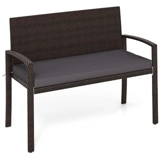 COSTWAY Polyrattan Gartenbank mit Sitzkissen, Balkontank wetterfest, 2-Sitzer Sitzbank bis 360 kg belastbar, Terrassenbank 110x56x84cm Grau - Braun, Grau