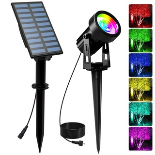 T-SUNUS Solarlampen für Außen mehrfarbig, Gartenstrahler Solar 6 Farbwechsel Solarleuchte Garten RGB IP65 Wasserdicht Auto ON/OFF für Eingang Garage Balkon