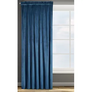 Design91 Samtvorhang Kräuselband Blickdichte Vorhänge Samt Velours 135x300 Samtvorhänge ROSA (dunkelblau)