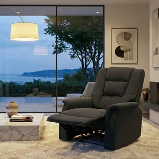 Fernsehsessel HWC-F23, Relaxsessel Liege Sessel, Stoff/Textil 102x79x96cm grau ohne Massage- und Wärmefunktion - Grau