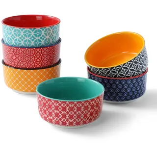 DOWAN Creme Brulee Schälchen 6er Set, 180 ml Porzellan Souffle Förmchen Backofenfest, Kleine Auflaufform, Ragout Fin Schalen, Mikrowellen-, Airfryer- und Spülmaschinenfest, Ø 10 cm Mehrfarbig
