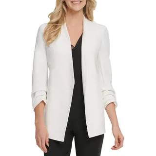 DKNY Women's Long Sleeve Open Front Jacket with Pockets Business Casual Blazer, Ivory, 34