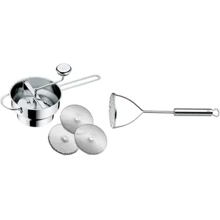 WMF Passiermühle Ø 19cm Cromargan Edelstahl rostfrei rostfrei zerlegbar 3 verschiedene Einsätze Geschenkverpackung & Kartoffelstampfer 28,5 cm Profi Plus Cromargan Edelstahl rostfrei teilmattiert