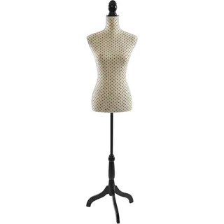 Relaxdays Schneiderpuppe, weiblich, Größe 36/38, verstellbar 130–167 cm, gepunktet, Holzständer, Nähpuppe, Farbwahl