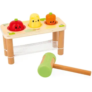 Janod - Taptap Gemüse des Bauernhofs – Spielzeug für Kinder – 3 Gemüsegemüse + 1 Hammer – entwickelt die Feinmotorik – Spielzeug aus FSC-Holz – ab 12 Monaten J03309