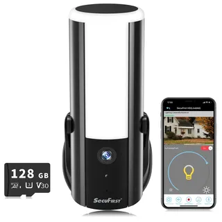 SecuFirst WLAN Flutlichtkamera,Überwachungskamera mit Außenleuchte,2K QHD Outdoor Kamera Überwachung-Aussenlampe mit Bewegungsmelder,Sirene.Dimmbare Helligkeit (900lm),128GB Speicher