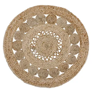 LUXOR LIVING Jute Teppich Balo rund, Boho Ethno, Flechtmuster, Naturteppich für Wohnzimmer Flur Schlafzimmer, Farbe:Natur, Größe: 150 cm rund
