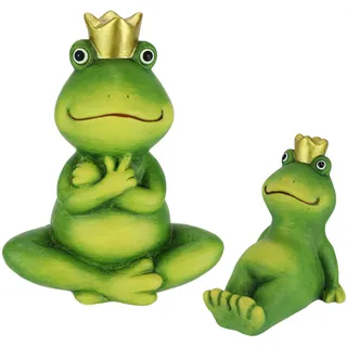 I.GE.A. "Deko Garten Figur Froschkönig", 2er Set Frosch mit Krone Gartendeko Tierfigur Deko Statue Gartenfigur,