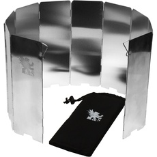H&S Spritzschutz Faltwand - Mobiler Windschutz Faltbar mit 10 Aluminium-Schutzblechen für Gaskocher, Grill oder Shisha - Mit Camping Tragetasche - Faltbarer Gaskocher Windschutz - Windfang zum Kochen