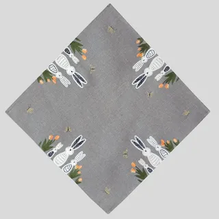 Tischdecke 85 x 85 cm mit Kurbelsticker Osterhasen in grau Blumen Ostern Frühling