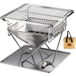 3-in-1 tragbarer Edelstahl kleiner Holzgrill und Feuerstelle 245 cm mit Tragetasche X-MINI-PRO - CAMPINGMOON