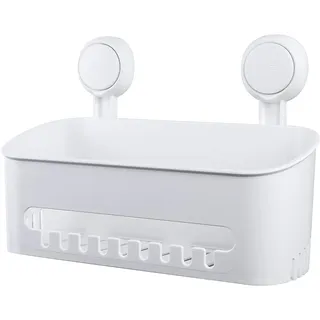 Uten Duschablage Saugnapf Wandablage Ohne Bohren Duschregal Selbstklebend Duschkorb Wiederverwendbar Küchenregal aus Kunststoff, für Bad, Küche, Wohnzimmer Weiss, 30.5 x 12 x 12.7 cm