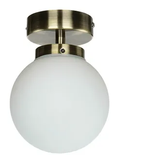 Licht-Erlebnisse Deckenleuchte Messing Weiß Glas Kugelschirm E14 – Feuchtraum geeignet – Badlampe Decke klassisch