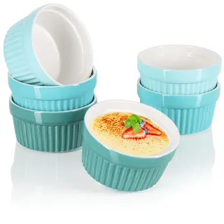COM-FOUR® 6x Soufflé Förmchen - Creme Brulee Schälchen aus Keramik - Ofenfeste Förmchen - Dessertschale und Pastetenförmchen für z.B. Ragout Fin - je 200 ml - in verschiedenen Grüntönen