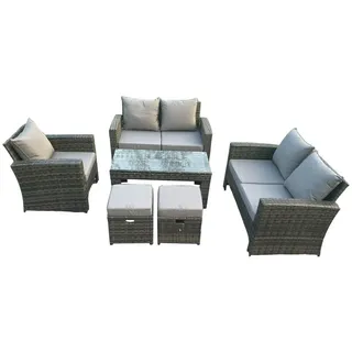 Fimous Garten-Sitzgruppe Polyrattan Dunkelgrau 7-Sitzer , Metall , rechteckig , Gartenmöbel, Gartengarnituren, Gartenmöbel-Sets