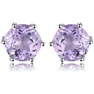 JewelryPalace Rundschliff 0.9ct Echt Amethyst Ohrstecker Silber 925 Damen, Lila Naturstein Schmuck Set, Ohrringe Silber Edelstein Mädchen, Ohrstecker Silber Klein mit Stein Frauen Geschenk