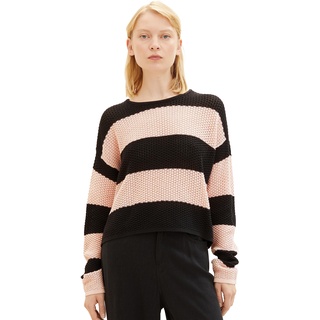 TOM TAILOR Denim Damen 1038094 Cropped Relaxed Pullover, 32458-rose Black Colorblock Stripe, M