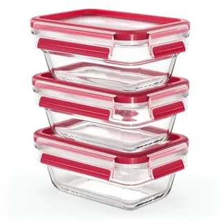 Emsa Frischhaltedose Glas rechteckig rot 0,45 l 3-teiliges Set