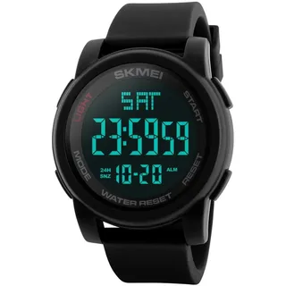 Farsler Herren-Sportuhr, multifunktional, doppelte Zeitzone, wasserdicht bis 50 m, großes Zifferblatt, Alarm, Stoppuhr, beleuchtete elektronische Uhr für Outdoor-Sportarten, Schwarz, Gurt