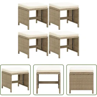 The Living Store Gartenhocker 4 Stk. mit Sitzkissen Poly Rattan Beige - Beige