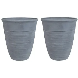 Beliani Blumentopf 2er-Set grau rund 43/43/49 cm Katalima , Grau , Stein , 49 cm , Dekoration, Blumen & Blumentöpfe, Übertöpfe
