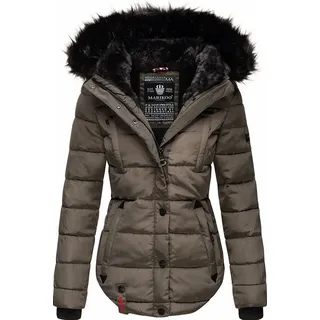 Marikoo Damen Designer Steppjacke Winter Jacke mit edler Kunstpelz Kapuze Lotusblüte