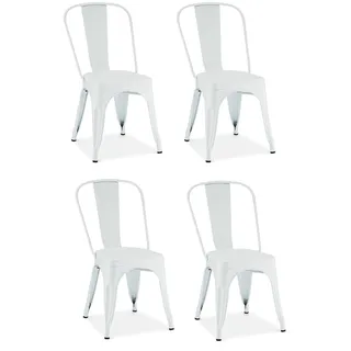 Ibbe Design 4er Set Weiss Stahl Stapelstuhl Vintage Industrial Bistrostühle Küchenstühle Stapelbar Metall Stuhl Valerie, Belastbar 150 kg, 43x51x85 cm