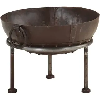 Rustikale Feuerstelle aus Eisen ? 40 cm braunes Design, tiefe Feuerschale für Garten Terrasse Balkon, tragbarer Ring für gemütliche Abende mit Wärme