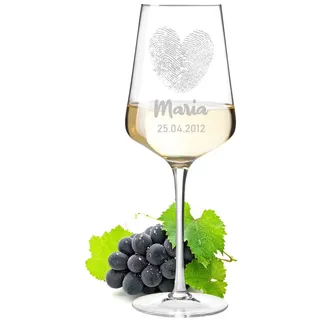 Leonardo Puccini Weinglas 560 ml mit personalisierter Wunschgravur - Motiv Herz Fingerabdruck - Kristallglas - Weißwein, Rotwein - Geburtstag, Weihnachten, Verlobung, Jahrestag - Geschenk