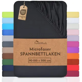 NatureMark Spannbettlaken Mikrofaser 90 x 200 - 100 x 200 cm schwarz
