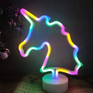 ENUOLI Buntes magisches Einhorn LED Leuchtreklame Einhorn Motiv Nachtlampe Buntes Einhorn Neonlicht mit Sockel Tischwanddekoration Bestes Geschenk für Familie Geburtstag Urlaub Hochzeit Zubehör