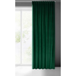 Eurofirany Madlen Samtvorhang, Velvet Vorhang, mit Faltenband -1 STK. Weich, Edel Gardine 200g/m2, Elegant, Glatt, Einfarbig, Modern, Klassisch, Wohnzimmer, Schlafzimmer, 140x300 cm, Grün