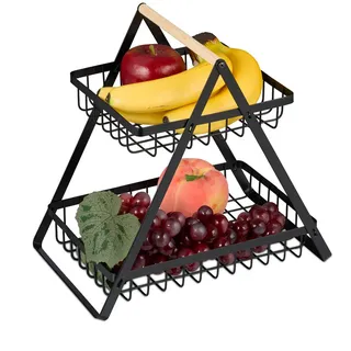 Relaxdays Obstkorb-Etagere , Schwarz , Metall, Holz , 28 cm , Geschirr, Tischkultur & Serviergeschirr, Etageren