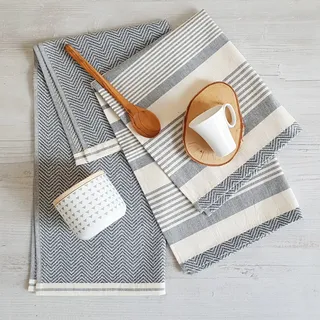 Geschirrtuch FRAMSOHN FROTTIER "Modern Living Fischgrät", grau (grau, anthrazit), B:50cm L:70cm, 100% Baumwolle, Geschirrtücher, Geschirrtuch, dichte Feinwebung, in Österreich hergestellt, 50x70 cm