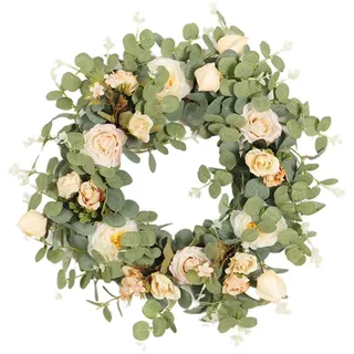 40 cm Türkranz, Eukalyptus Kränze für Haustür, Künstlich Türkranz Ganzjährig für Wanddekoration Haustür Deko, Wandkranz für Hängen Kranz Blumenkranz Deko für Garten, Hochzeit, Party