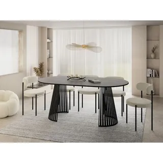 WFL GROUP Esstisch Rund Ausziehbar mit Lamellen im Loft-Stil – 120 bis 200 cm – Industrieller Tisch mit Schwarzen Metallbeinen, Platzsparend für Wohnzimmer oder Esszimmer – Grauer Beton