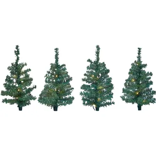 Kleine Weihnachtsbäume 45 cm 4er mit Lichterkette - 10 LED pro Baum - Grün